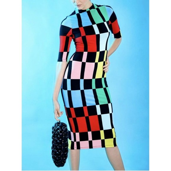 Alice + Olivia Multicolor Checkered Midi Dress - Picture 2 of 13